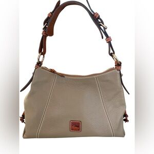 Dooney & Bourke Pebble Grain Leather Hobo Shoulder Bag Taupe Grey Brown Trim